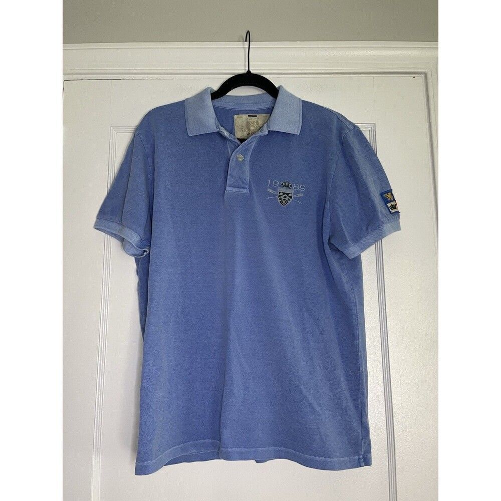 Fire + Ice Men's M Polo Shirt Blue Short Sleeve Embroidered Logo Vintage